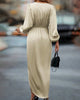 Luna™ | Timeless V-Neck Dress with Flowing Sleeves