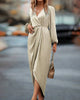 Luna™ | Timeless V-Neck Dress with Flowing Sleeves