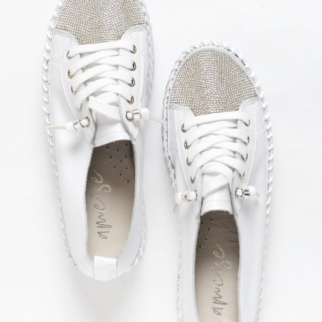 Luxura™ | Timeless Diamond Silver Leather Sneakers