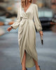 Luna™ | Timeless V-Neck Dress with Flowing Sleeves