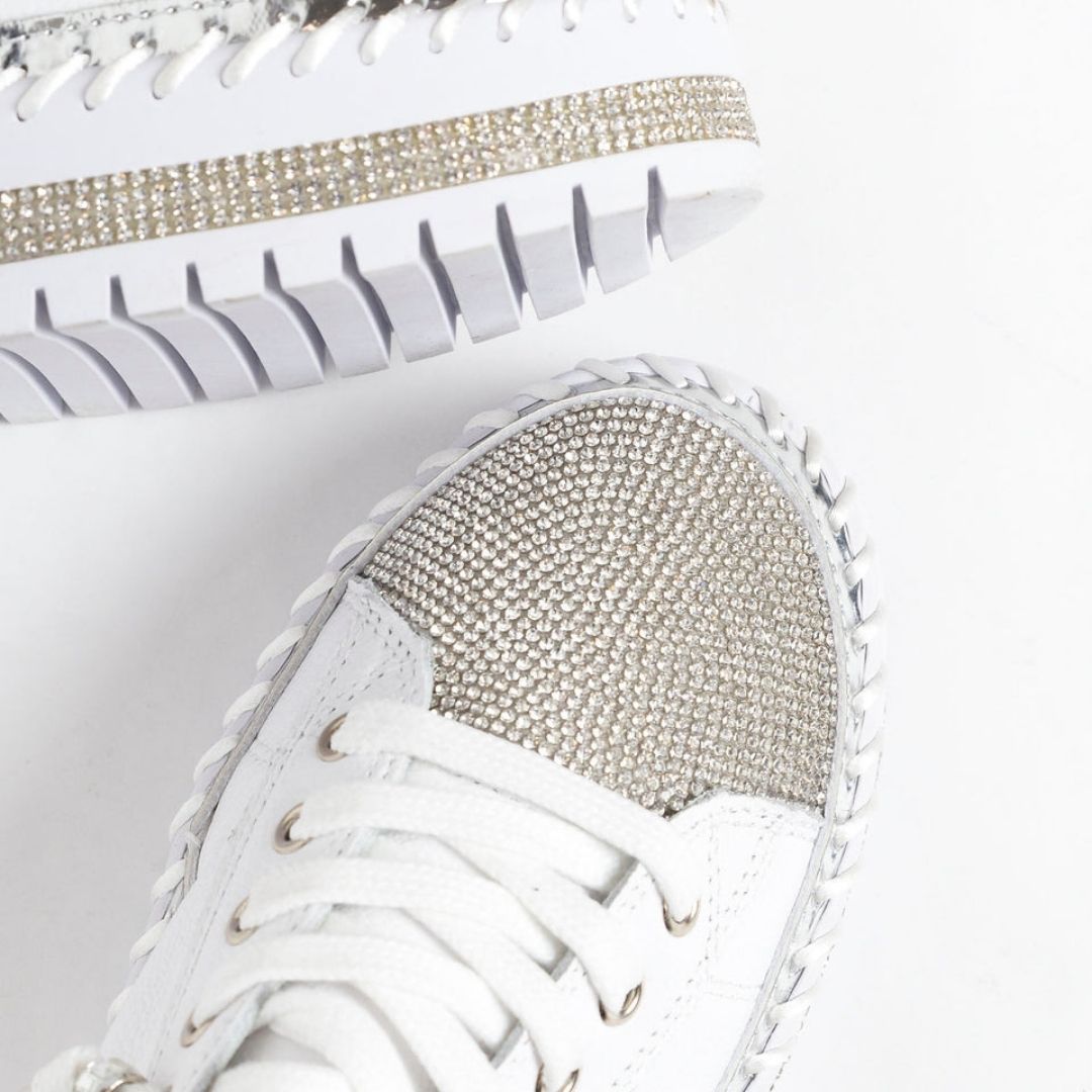 Luxura™ | Timeless Diamond Silver Leather Sneakers