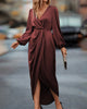 Luna™ | Timeless V-Neck Dress with Flowing Sleeves
