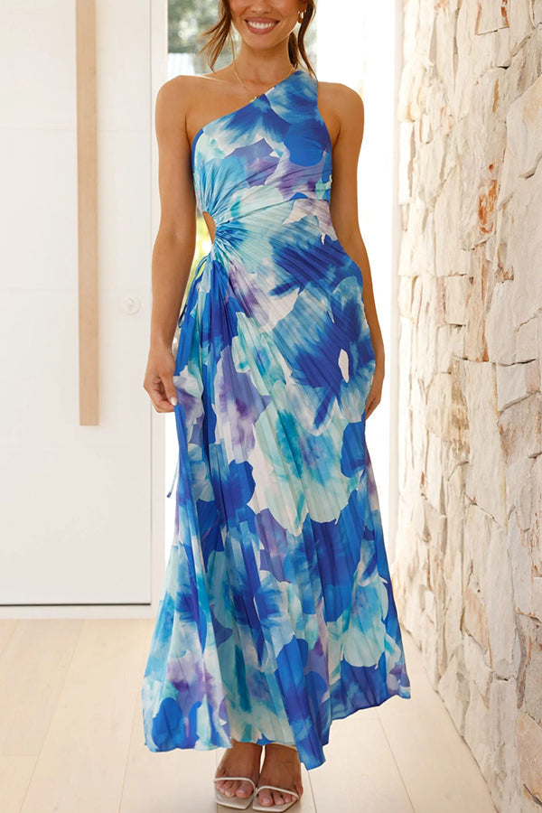 Dina™ | Floral One-Shoulder Pleated Maxi Dress