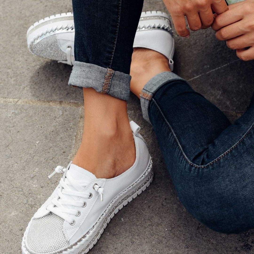 Luxura™ | Timeless Diamond Silver Leather Sneakers