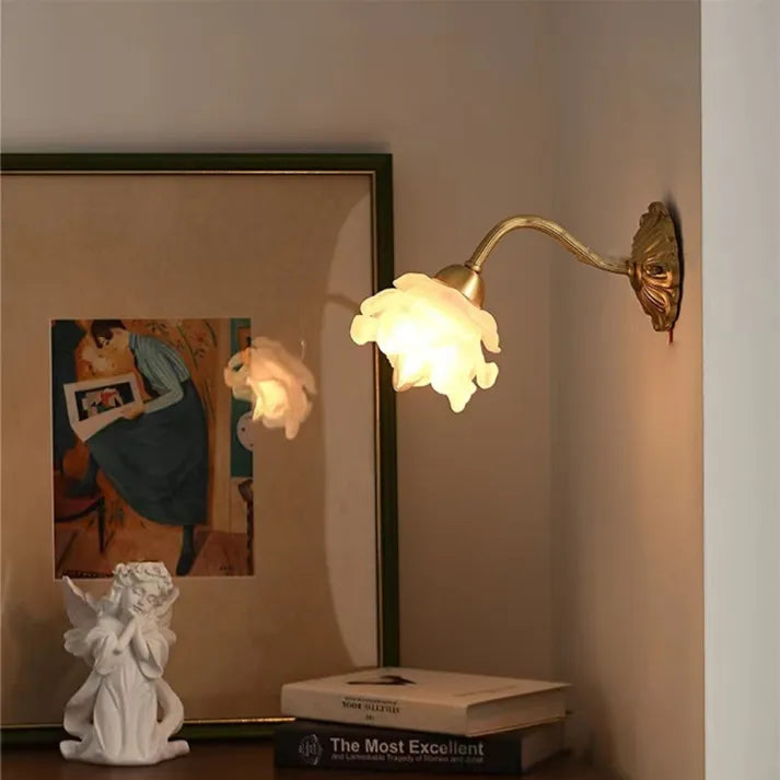 Vintage Copper Flower Petal Glass Wall Lamp