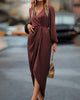 Luna™ | Timeless V-Neck Dress with Flowing Sleeves