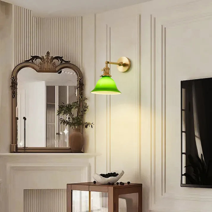Vintage Swing Arm Adjustable Green Glass Wall Light