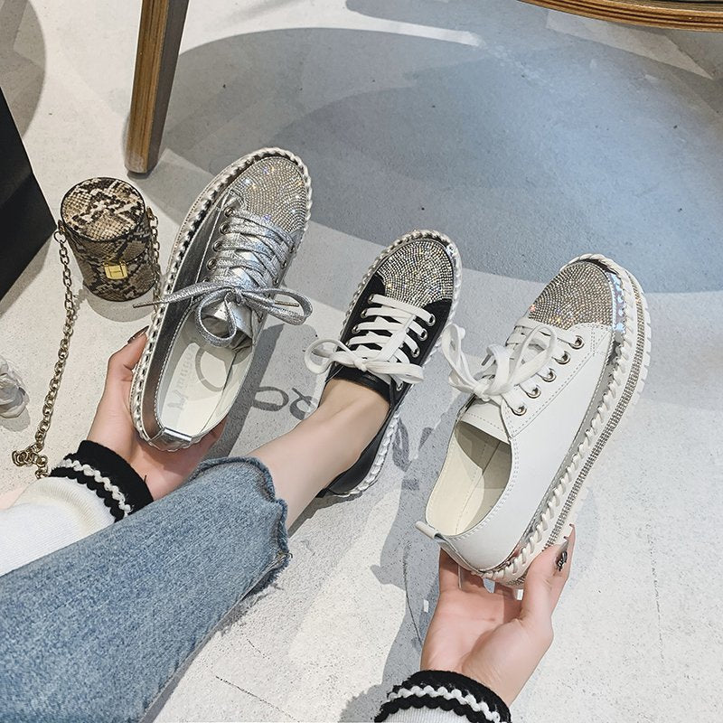 Luxura™ | Timeless Diamond Silver Leather Sneakers