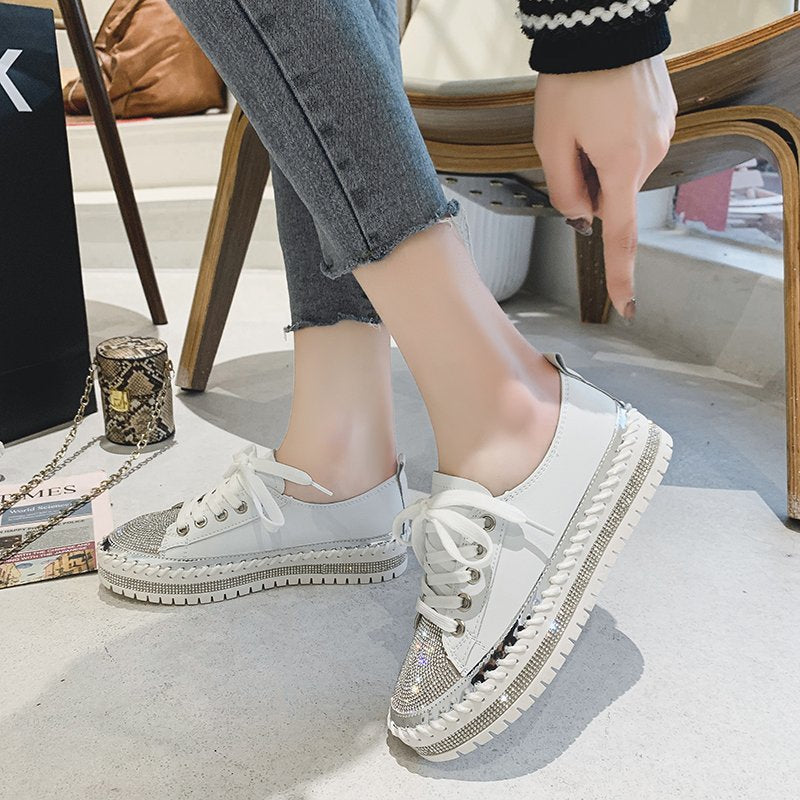 Luxura™ | Timeless Diamond Silver Leather Sneakers