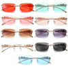 Retro Small Rimless Square Sunglasses: Golden Leopard Frame for Women and Men - Designer UV400 Eyewear Shades
