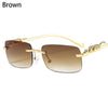 Retro Small Rimless Square Sunglasses: Golden Leopard Frame for Women and Men - Designer UV400 Eyewear Shades