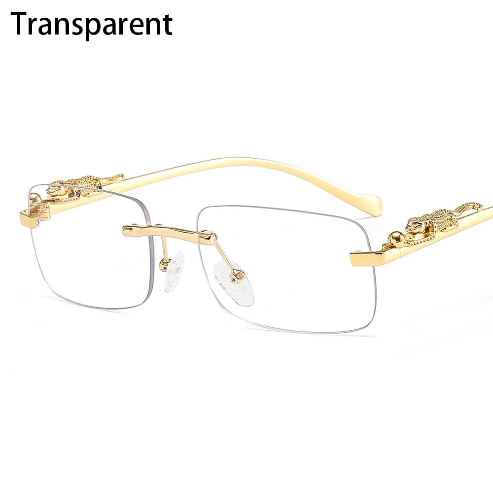 Retro Small Rimless Square Sunglasses: Golden Leopard Frame for Women and Men - Designer UV400 Eyewear Shades