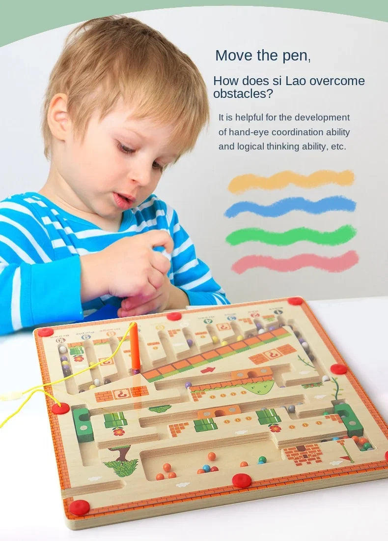DesertWaves™ | Wooden Magnetic Maze Board Game for Children