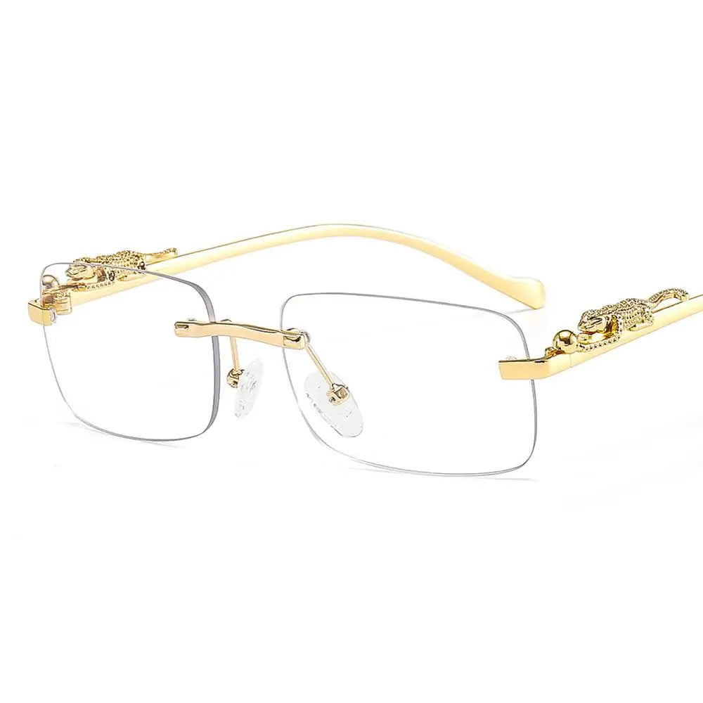 Retro Small Rimless Square Sunglasses: Golden Leopard Frame for Women and Men - Designer UV400 Eyewear Shades