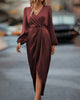 Luna™ | Timeless V-Neck Dress with Flowing Sleeves