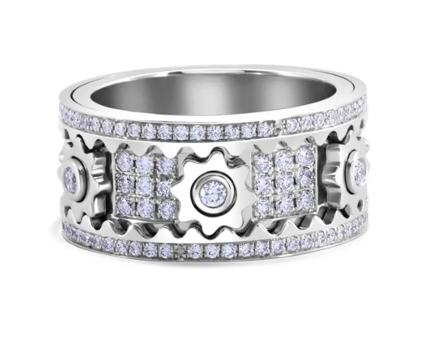 DiamondCraft™ | Handmade 3D Geometric Moving Gears Ring