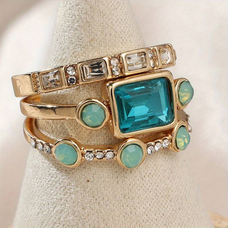 Zaffra™ | Vintage Blue Crystal Ring Set