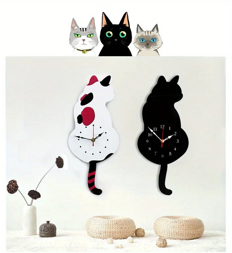 Time-Tail Black Cat Clock
