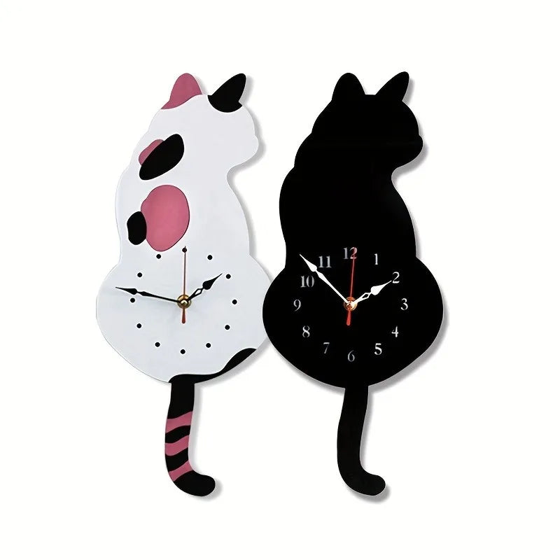 Time-Tail Black Cat Clock
