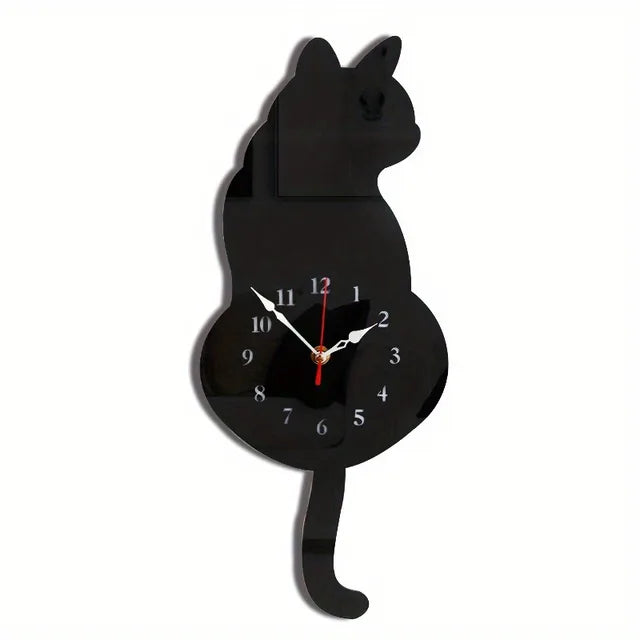 Time-Tail Black Cat Clock